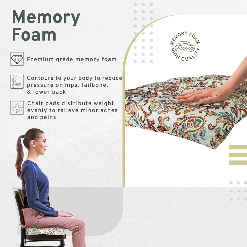 Arlee Chair Cushions for Dining Chairs, Set of 2 - Memory Foam Chair Pads, Non-Skid Backing - Durable Thick Seat Cushions for Kitchen, Office, Patio, 15" L x 14" W - Paisley, Spice (Red) - Image 3